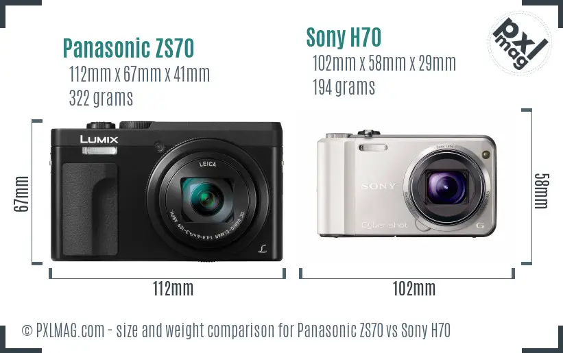 Panasonic ZS70 vs Sony H70 size comparison