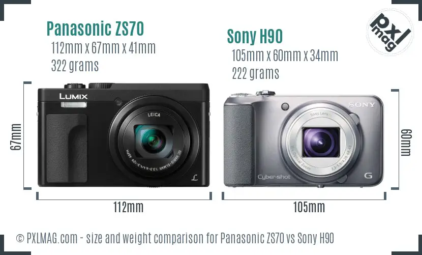 Panasonic ZS70 vs Sony H90 size comparison