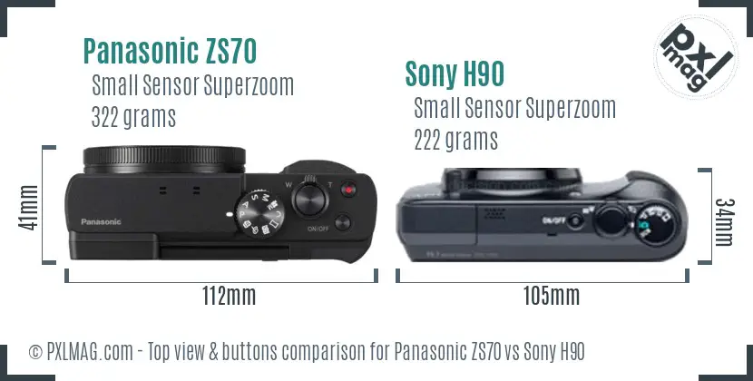Panasonic ZS70 vs Sony H90 top view buttons comparison