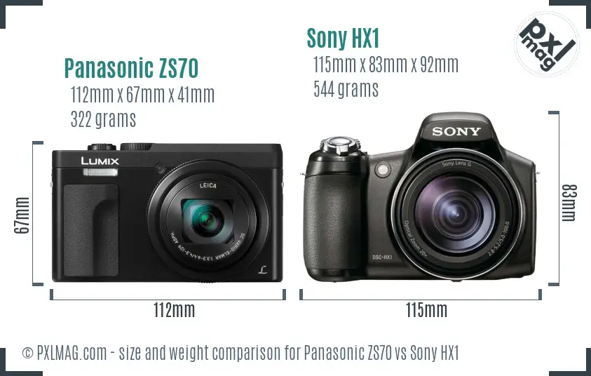 Panasonic ZS70 vs Sony HX1 size comparison
