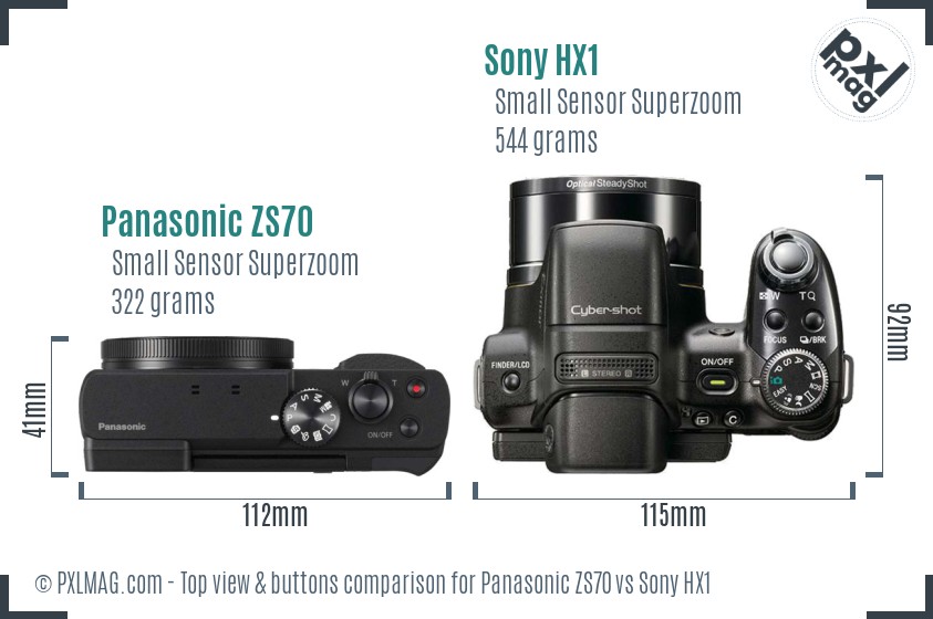 Panasonic ZS70 vs Sony HX1 top view buttons comparison