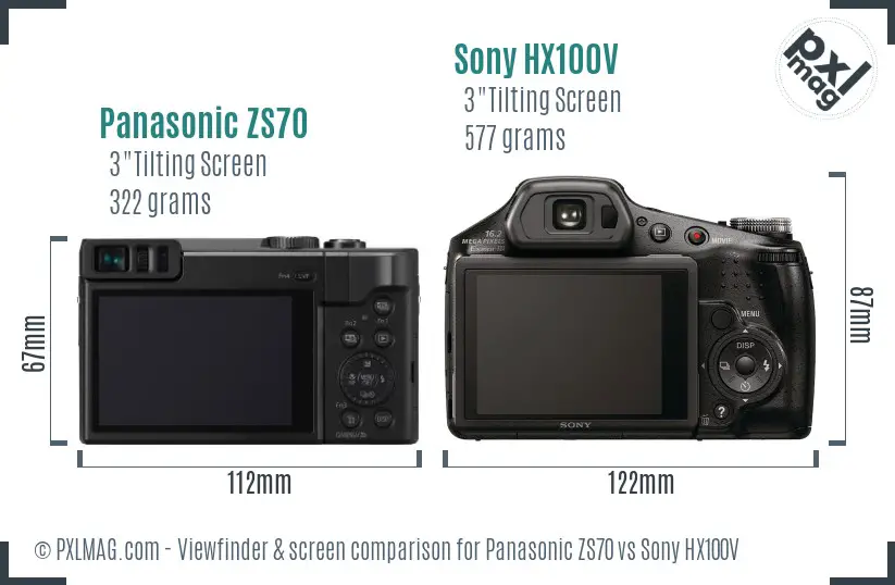 Panasonic ZS70 vs Sony HX100V Screen and Viewfinder comparison