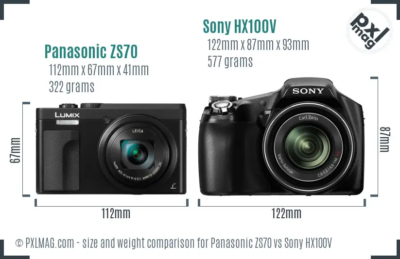 Panasonic ZS70 vs Sony HX100V size comparison