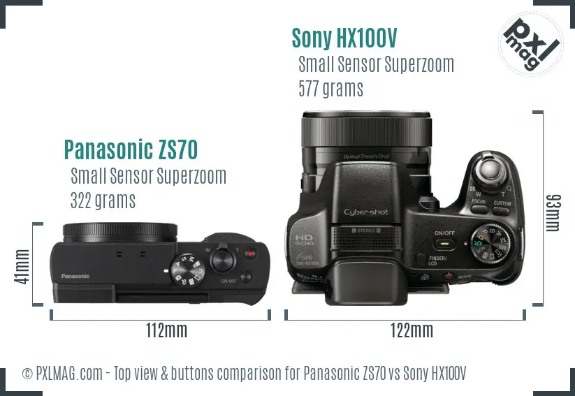 Panasonic ZS70 vs Sony HX100V top view buttons comparison