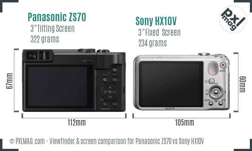 Panasonic ZS70 vs Sony HX10V Screen and Viewfinder comparison