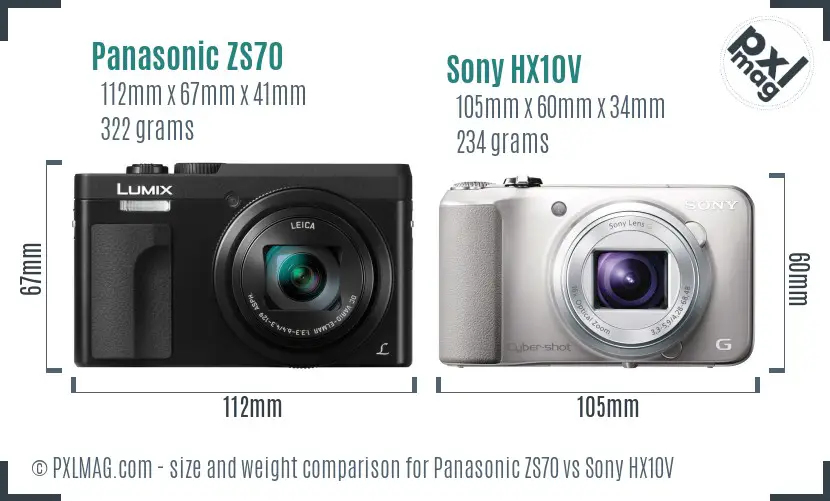 Panasonic ZS70 vs Sony HX10V size comparison
