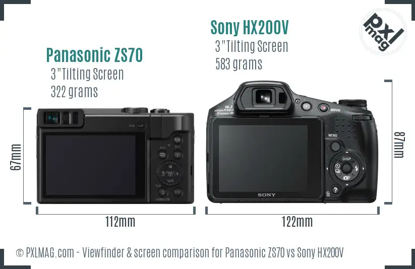 Panasonic ZS70 vs Sony HX200V Screen and Viewfinder comparison
