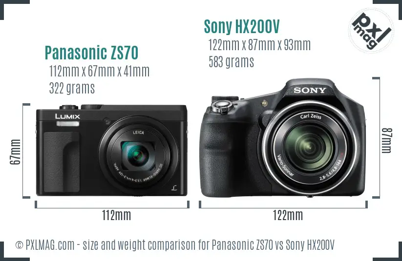 Panasonic ZS70 vs Sony HX200V size comparison