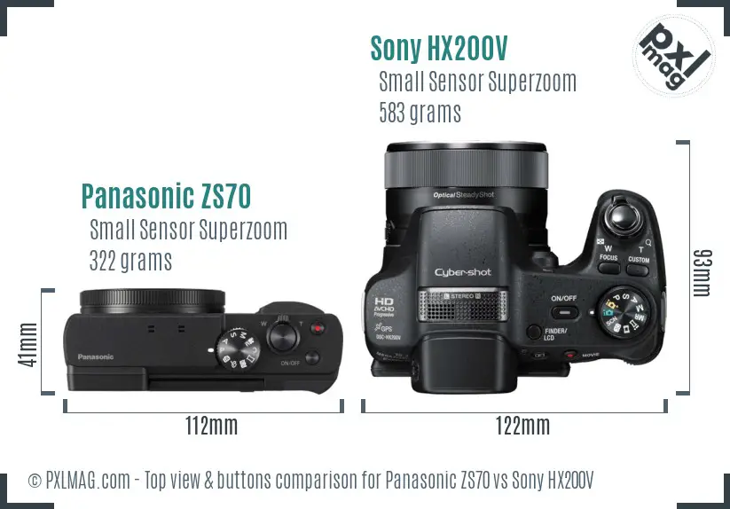 Panasonic ZS70 vs Sony HX200V top view buttons comparison