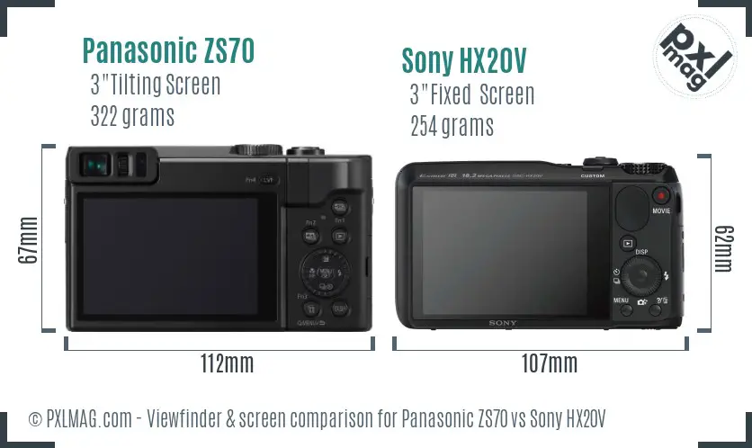 Panasonic ZS70 vs Sony HX20V Screen and Viewfinder comparison