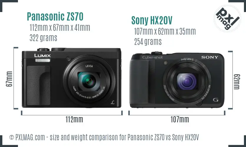Panasonic ZS70 vs Sony HX20V size comparison