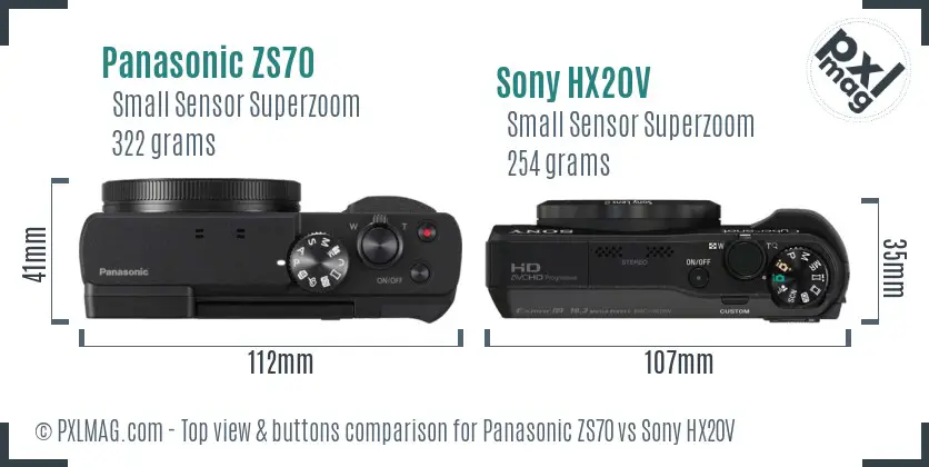 Panasonic ZS70 vs Sony HX20V top view buttons comparison