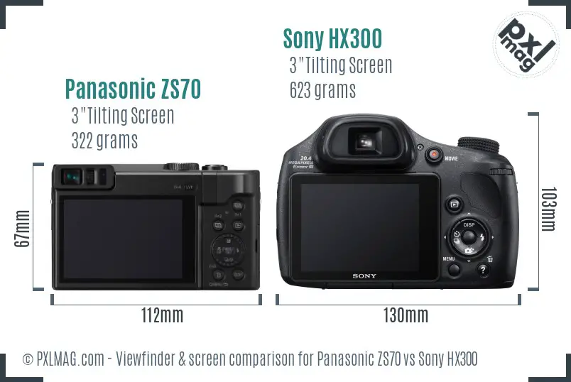 Panasonic ZS70 vs Sony HX300 Screen and Viewfinder comparison