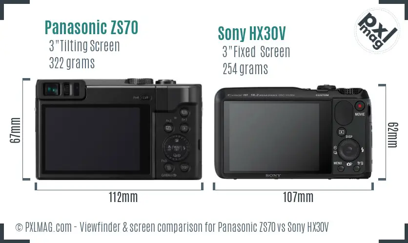 Panasonic ZS70 vs Sony HX30V Screen and Viewfinder comparison