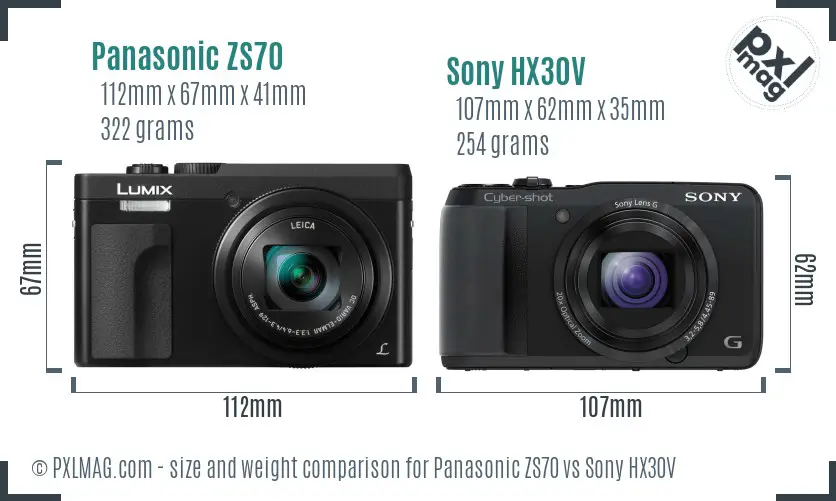 Panasonic ZS70 vs Sony HX30V size comparison