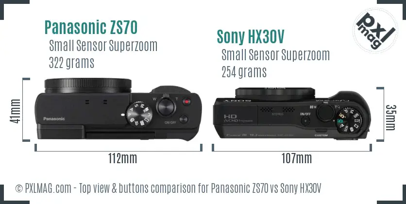 Panasonic ZS70 vs Sony HX30V top view buttons comparison