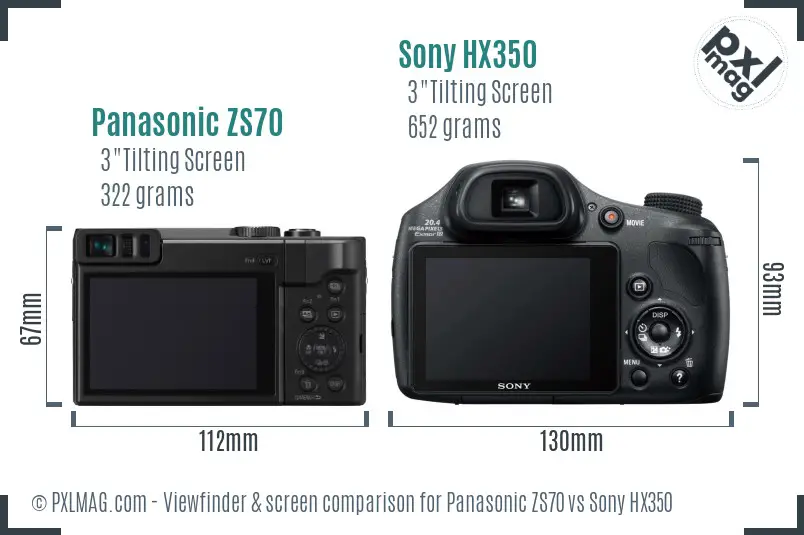 Panasonic ZS70 vs Sony HX350 Screen and Viewfinder comparison