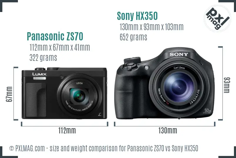 Panasonic ZS70 vs Sony HX350 size comparison