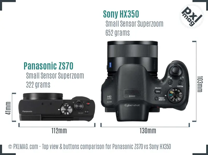 Panasonic ZS70 vs Sony HX350 top view buttons comparison