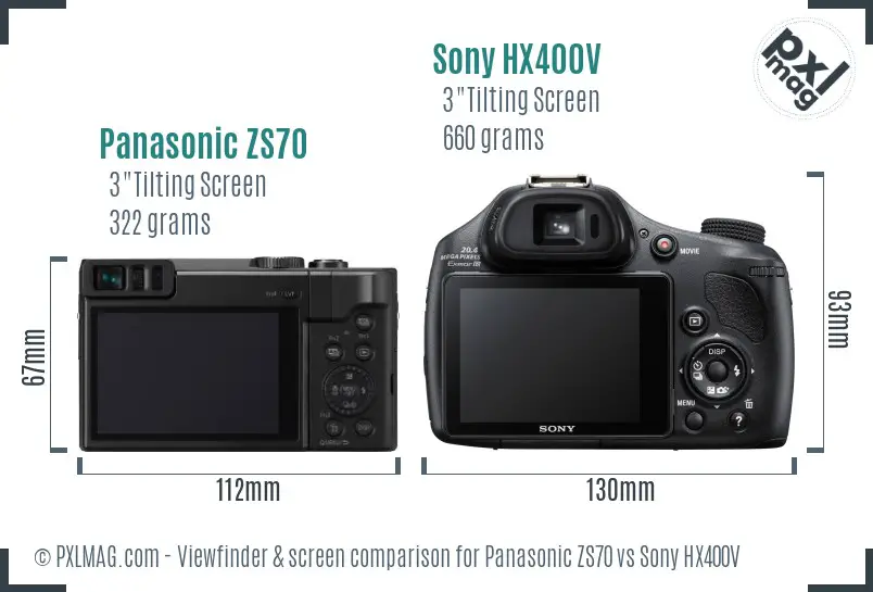 Panasonic ZS70 vs Sony HX400V Screen and Viewfinder comparison