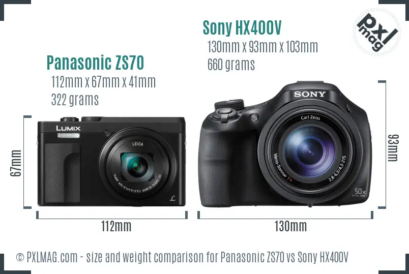 Panasonic ZS70 vs Sony HX400V size comparison