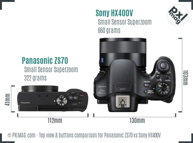 Panasonic ZS70 vs Sony HX400V top view buttons comparison