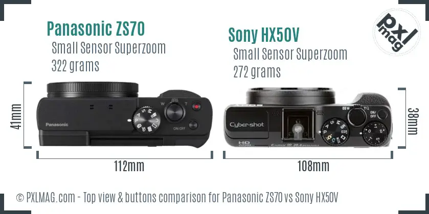 Panasonic ZS70 vs Sony HX50V top view buttons comparison