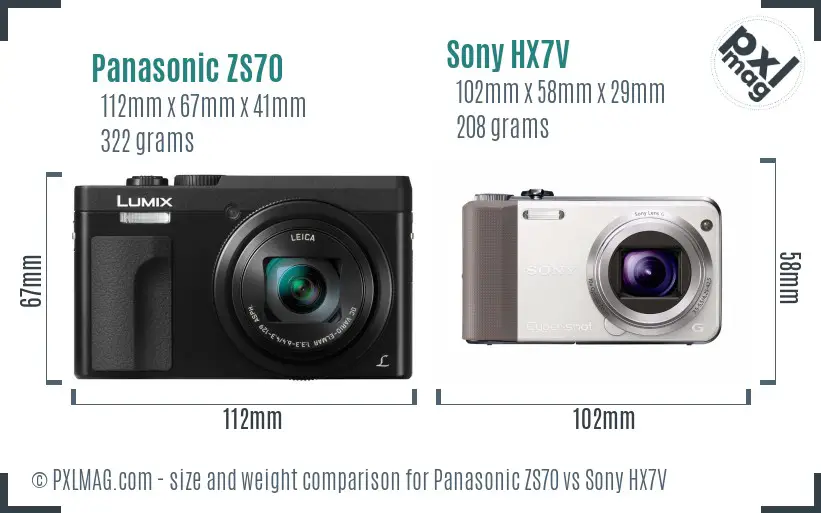 Panasonic ZS70 vs Sony HX7V size comparison