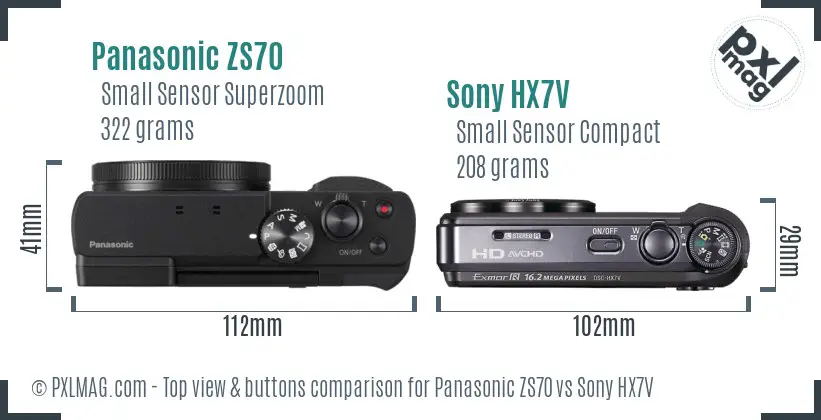 Panasonic ZS70 vs Sony HX7V top view buttons comparison