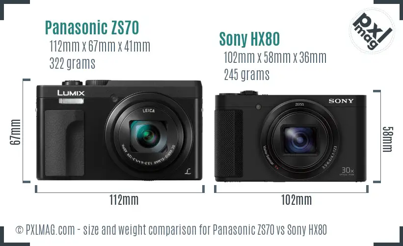 Panasonic ZS70 vs Sony HX80 size comparison
