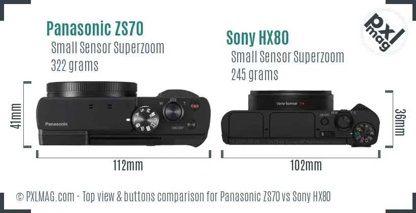 Panasonic ZS70 vs Sony HX80 top view buttons comparison