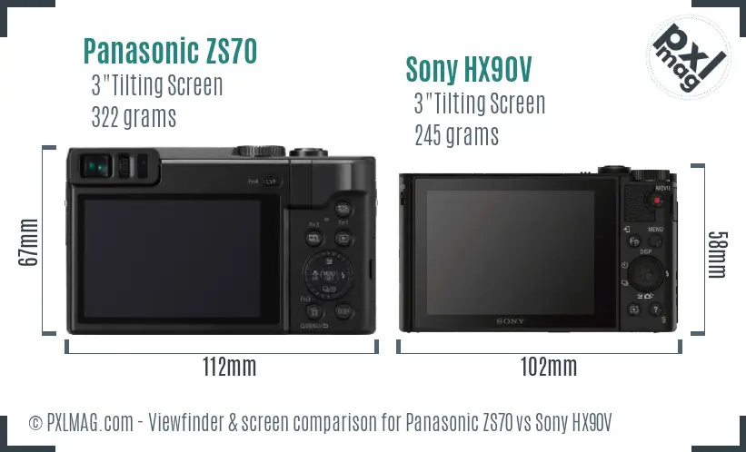 Panasonic ZS70 vs Sony HX90V Screen and Viewfinder comparison