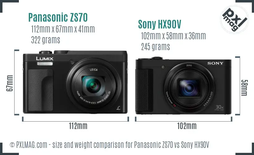 Panasonic ZS70 vs Sony HX90V size comparison