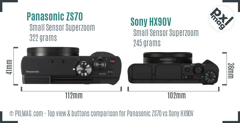 Panasonic ZS70 vs Sony HX90V top view buttons comparison