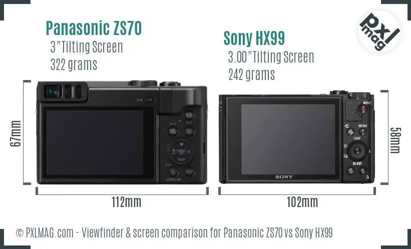 Panasonic ZS70 vs Sony HX99 Screen and Viewfinder comparison