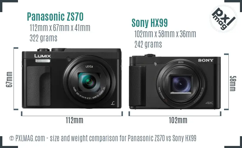 Panasonic ZS70 vs Sony HX99 size comparison