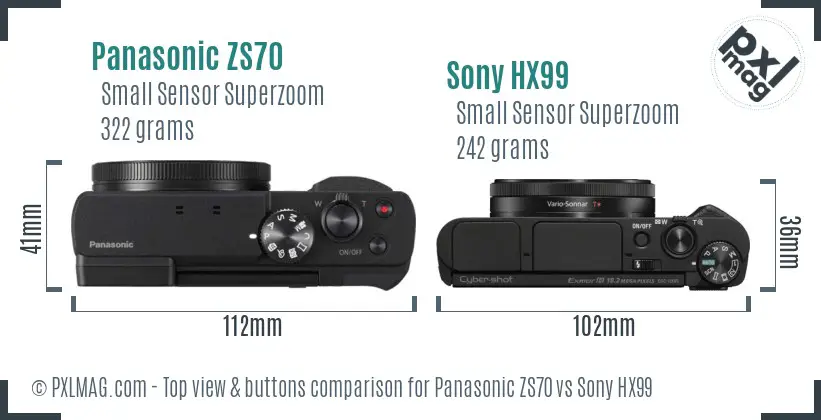 Panasonic ZS70 vs Sony HX99 top view buttons comparison