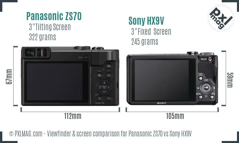 Panasonic ZS70 vs Sony HX9V Screen and Viewfinder comparison