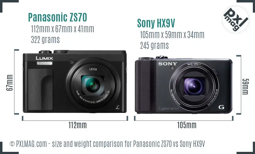 Panasonic ZS70 vs Sony HX9V size comparison
