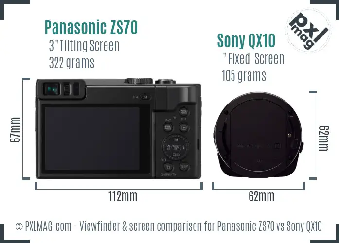 Panasonic ZS70 vs Sony QX10 Screen and Viewfinder comparison