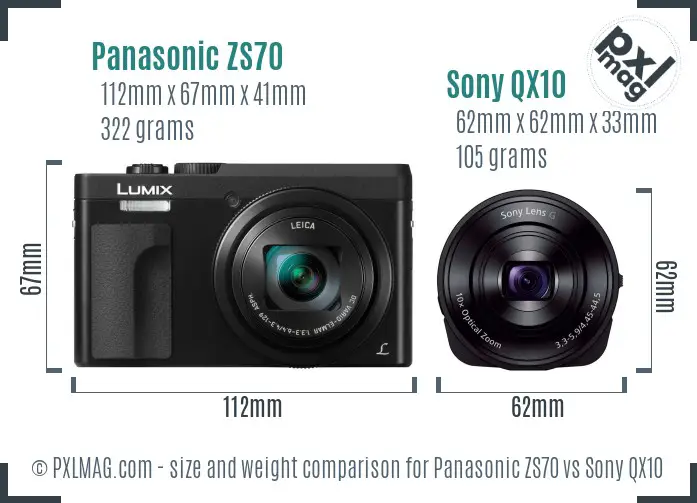 Panasonic ZS70 vs Sony QX10 size comparison