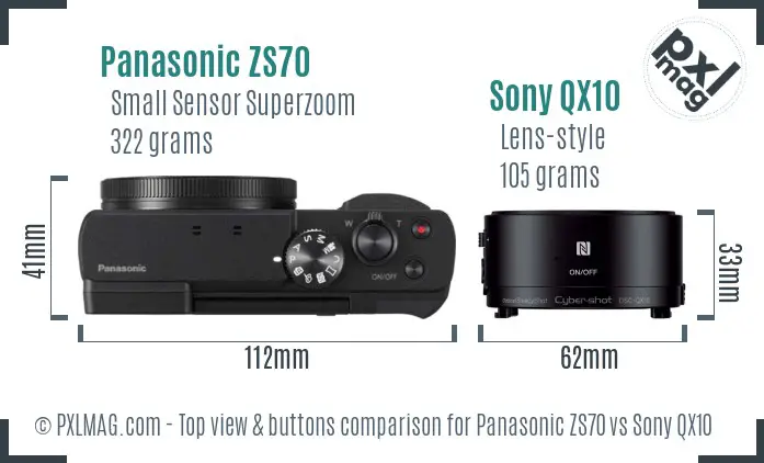Panasonic ZS70 vs Sony QX10 top view buttons comparison