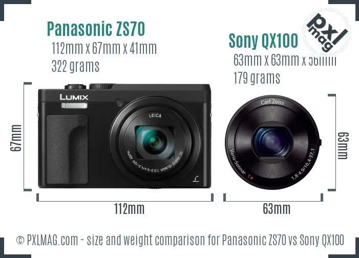 Panasonic ZS70 vs Sony QX100 size comparison Panasonic ZS70 vs Sony QX100 size comparison