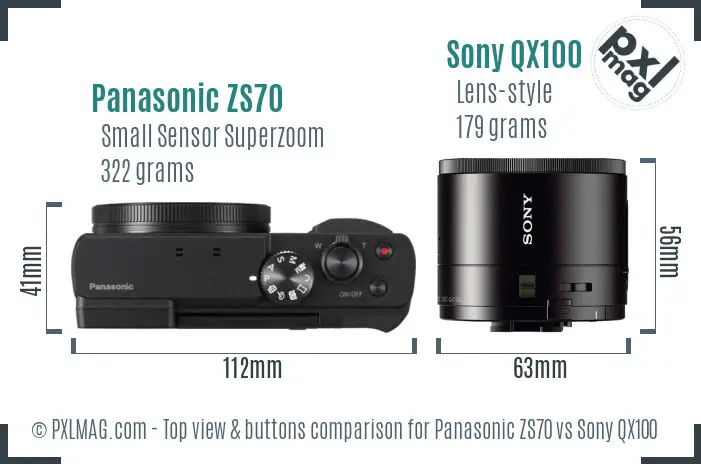 Panasonic ZS70 vs Sony QX100 top view buttons comparison Panasonic ZS70 vs Sony QX100 top view buttons comparison