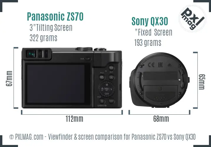 Panasonic ZS70 vs Sony QX30 Screen and Viewfinder comparison