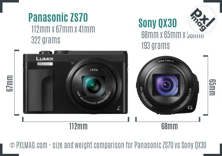 Panasonic ZS70 vs Sony QX30 size comparison