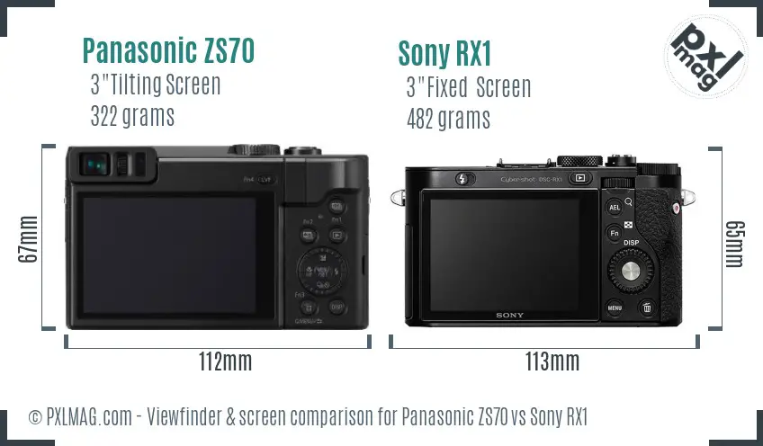 Panasonic ZS70 vs Sony RX1 Screen and Viewfinder comparison