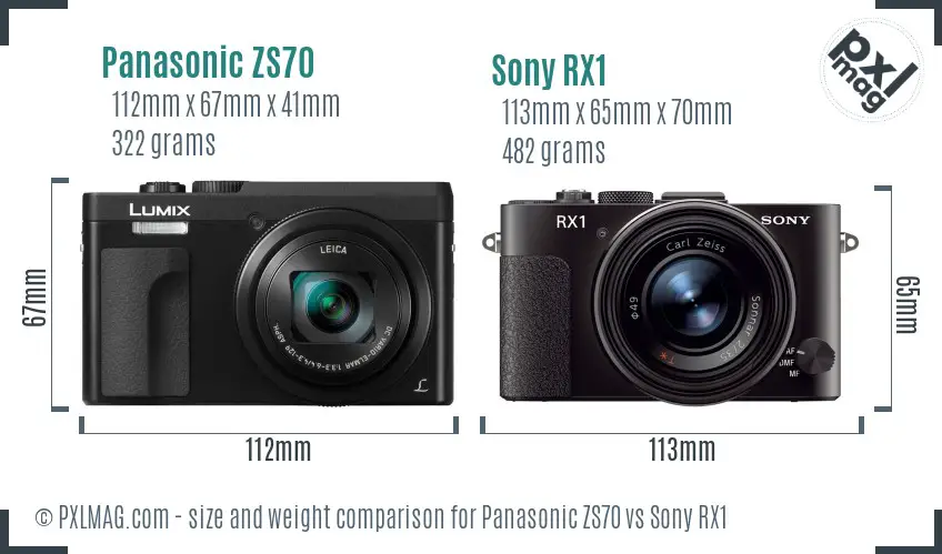 Panasonic ZS70 vs Sony RX1 size comparison