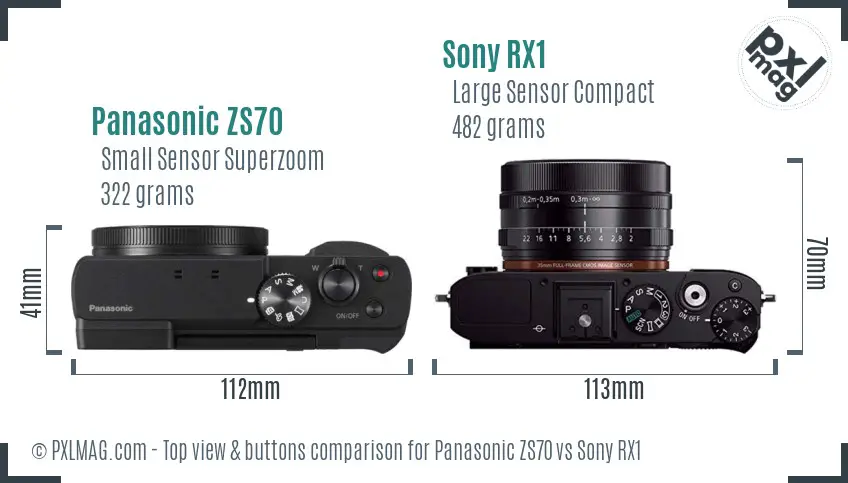 Panasonic ZS70 vs Sony RX1 top view buttons comparison