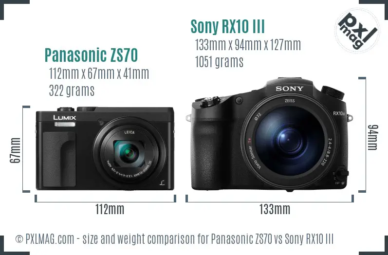 Panasonic ZS70 vs Sony RX10 III size comparison